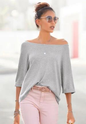 VIVANCE Kurzarmpullover Damen grau-meliert Gr.36/38