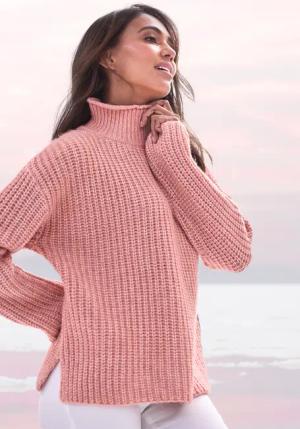 BUFFALO Stehkragenpullover Damen rosenholz meliert Gr.44/46