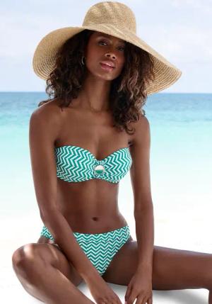 JETTE Bügel-Bandeau-Bikini Damen grün-weiß Gr.38 Cup D