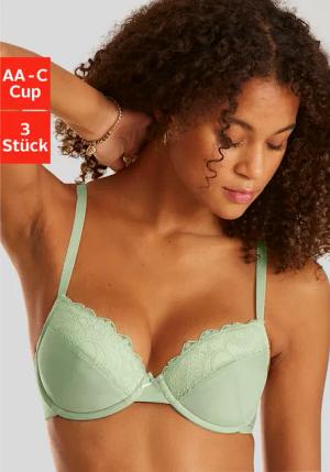 PETITE FLEUR Push-up-BH Damen khaki+hellgrün+mango Gr.85A