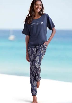 VIVANCE DREAMS Damen Pyjama dunkelblau-gemustert Gr.44/46