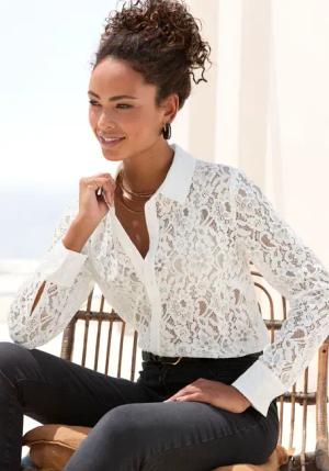LASCANA Spitzenbluse Damen weiß Gr.44