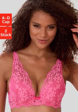 PETITE FLEUR Push-up-BH Damen pink+weiß Gr.90A