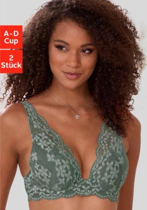 PETITE FLEUR Push-up-BH Damen khaki+rosa Gr.75D