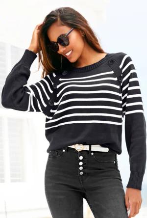 VIVANCE Streifenpullover Damen schwarz-weiß Gr.44/46