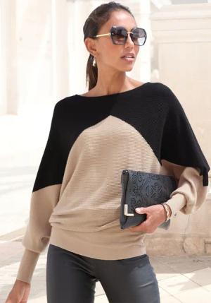 LASCANA Strickpullover Damen schwarz-sand Gr.36/38