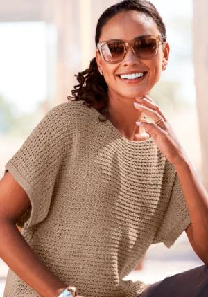 LASCANA Kurzarmpullover Damen camelfarben-goldfarben Gr.36/38