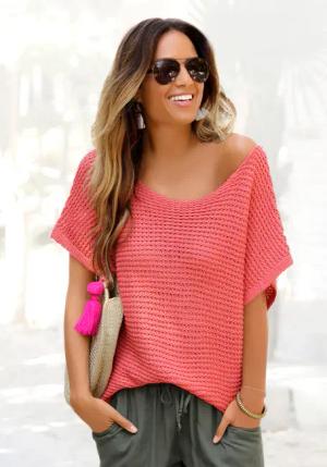 LASCANA Kurzarmpullover Damen koralle Gr.40/42