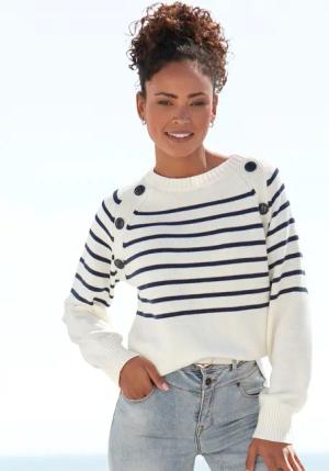 VIVANCE Streifenpullover Damen weiß-marine Gr.44/46