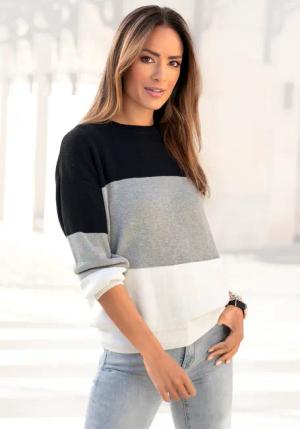 LASCANA Strickpullover Damen schwarz-grau-creme Gr.32/34