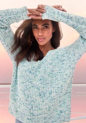 BUFFALO V-Ausschnitt-Pullover Damen blau-creme Gr.32/34