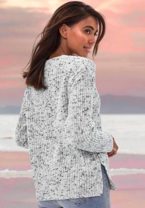BUFFALO V-Ausschnitt-Pullover Damen grau-creme Gr.36/38