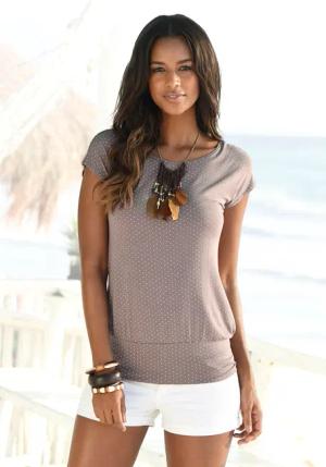 LASCANA Longshirt Damen taupe-gepunktet Gr.48/50