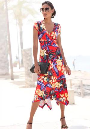 LASCANA Sommerkleid Damen rot-blau bedruckt Gr.44