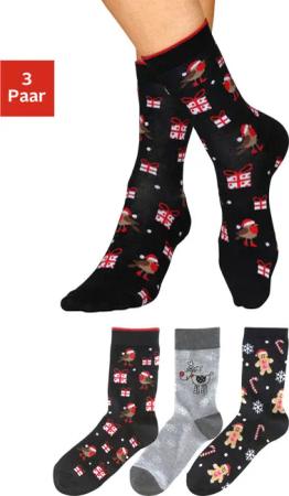 H.I.S Socken Damen 2x schwarz-gemustert, 1x grau-gemustert Gr.35-38
