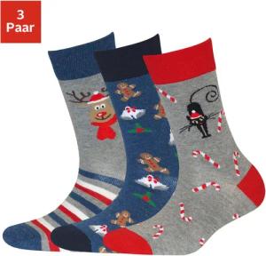 H.I.S Socken Damen jeans-grau-rot-gemustert Gr.39-42