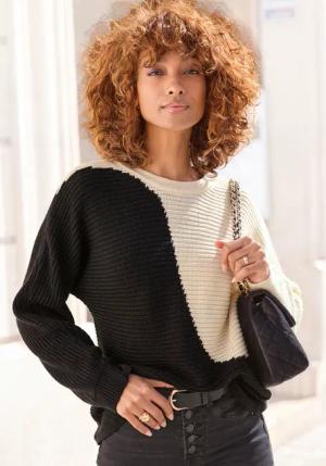 VIVANCE Strickpullover Damen beige-schwarz Gr.40/42