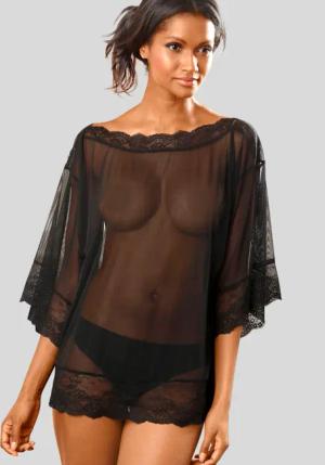 PETITE FLEUR GOLD Netzshirt Damen schwarz Gr.56/58