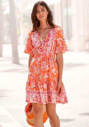 LASCANA Sommerkleid Damen orange bedruckt Gr.42