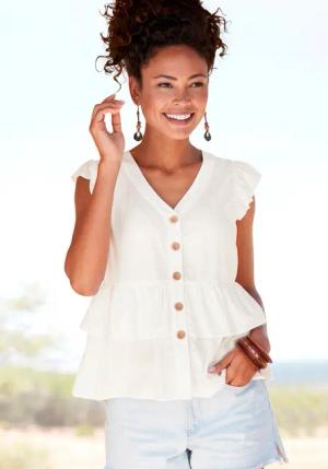 LASCANA Rüschenbluse Damen creme Gr.34