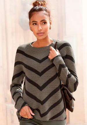 LASCANA Strickpullover Damen khaki-schwarz Gr.36/38