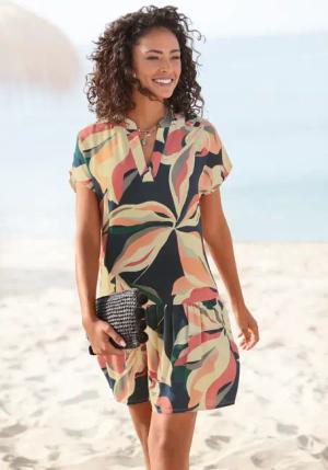 S.OLIVER Blusenkleid Damen marine-koralle bedruckt Gr.40