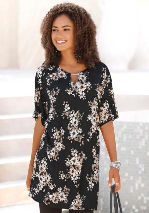 LASCANA Longshirt Damen schwarz-bedruckt Gr.44/46