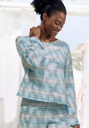S.OLIVER Damen Pyjamaoberteil türkis gestreift Gr.40/42