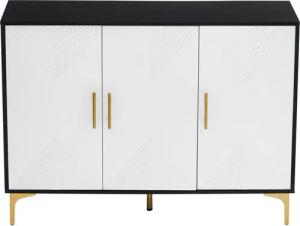 Gotagee Anrichte Bohemian Sideboard mit weiß matt gestreiften Türen Schließfächer, goldenen Griffen und goldenen Beinen.