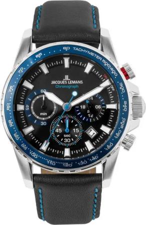 Jacques Lemans Chronograph Liverpool 1-2099B.1, Quarzuhr, Armbanduhr, Herrenuhr, Datum, Lederarmband