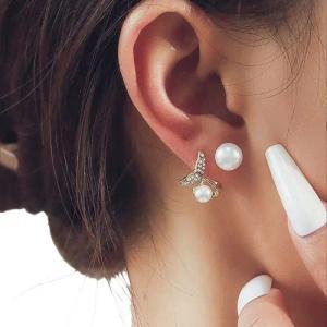 YRIIOMO Ohrstecker-Set Elegante Ohrstecker mit geometrischem Design und Fischschwanz Perlen –, Perfekt für den Alltag und vielseitige Outfits