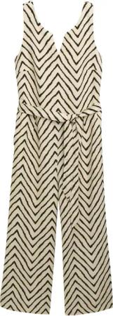 TOM TAILOR Damen Jumpsuit mit Leinenanteil, beige, Gemustert, Gr. 42