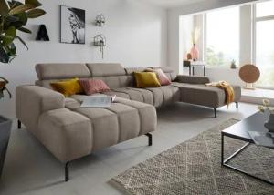 DOMO collection Wohnlandschaft "Cunelli tolle Sitznähte als Designelement, fester Sitzkomfort, U-Form", wahlweise mit Kopfteilverstellung, bodenfrei