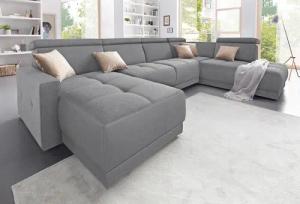 DOMO collection Wohnlandschaft "Ava moderne Sitzheftung mit toller Doppelnaht, komfortabel, U-Form", mit Federkern, wahlweise mit Kopfteilverstellungen
