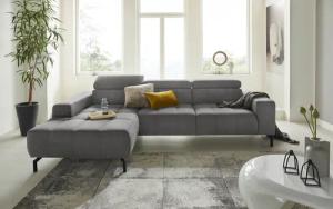 DOMO collection Ecksofa "Cunelli tolle Sitznähte als Designelement, fester Sitzkomfort, L-Form", wahlweise mit 6-fach verstellbarer Kopfteilverstellung, bodenfrei