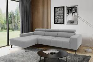DOMO collection Ecksofa "Cunelli tolle Sitznähte als Designelement, fester Sitzkomfort, L-Form", wahlweise mit 6-fach verstellbarer Kopfteilverstellung, bodenfrei