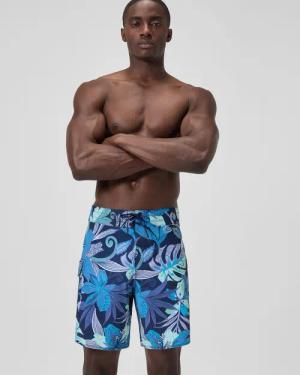Lookout Bedruckte Badeshorts 45 cm Blau/Weiß für Herren