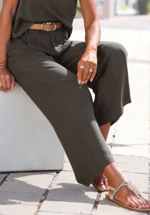 LASCANA Bundfaltenhose, mit Taschen und Knopfdetail, weites Bein, Leinenhose, Sommerhose