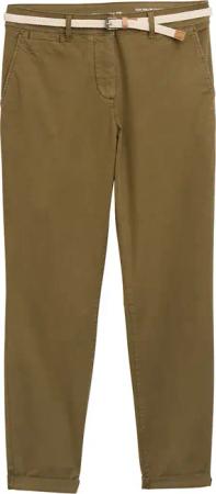 TOM TAILOR Damen Slim Chino Hose mit Gürtel, grün, Uni, Gr. 34/32