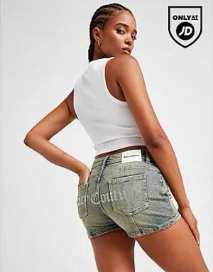 JUICY COUTURE Diamante Logo Denim Shorts - Damen, Blue