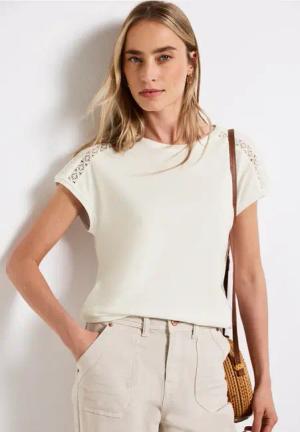 Street One Frauen T-Shirt mit Häkeldetails in Weiß, Gr: 42