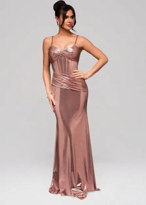 OMBRE Abendkleid Goldenes Abendkleid im Metallic-Look mit Korsett-Design