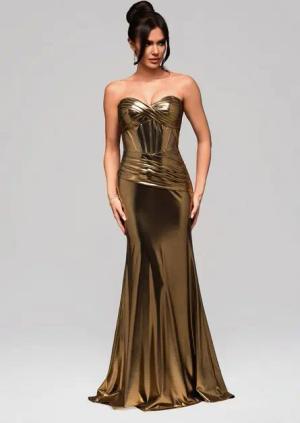 OMBRE Abendkleid Goldenes Abendkleid im Metallic-Look mit Korsett-Design