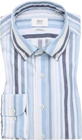 MODERN FIT Linen Shirt in rauchblau gestreift