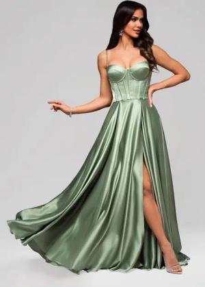 OMBRE Abendkleid Abendkleid im Satin-Look mit Korsett und Taschen