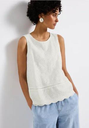 Street One Frauen Top mit Zierstickerei in Weiß, Gr: 44