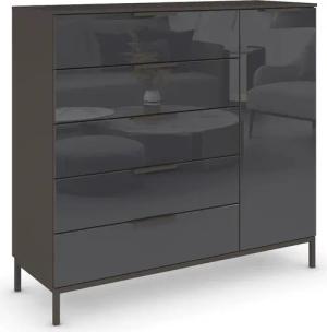 rauch Kombikommode "Kommode Türkommode Sideboard Kombikommode FLIPP mit Glasfront", (Breite 120 cm mit 2 Einlegeböden), 1-türig mit 5 Schubladen und Soft-Close-Funktion sowie Glasfront