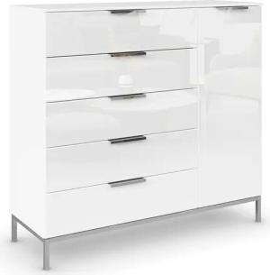 rauch Kombikommode "Kommode Türkommode Sideboard Kombikommode FLIPP mit Glasfront", (Breite 120 cm mit 2 Einlegeböden), 1-türig mit 5 Schubladen und Soft-Close-Funktion sowie Glasfront