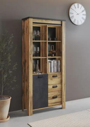 Home affaire Vitrine "York, moderner Hochschrank, Schrank in Hunton Oak Dekor", mit Apothekergriffen aus Metall, Industrialdesign, 200 cm hoch