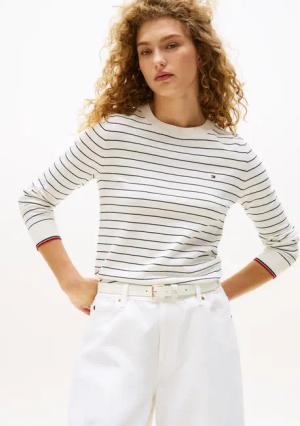 Tommy Hilfiger Rundhalspullover "CO JERSEY STITCH LS C-NK SWT", mit Logostickerei